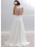 Ivory Polka Dot Organza Sheer Back Modern Long Wedding Dress  